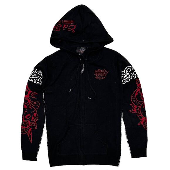 Ed Hardy by Christian Audigier Tiger Wool Blend Full Zip Hoodie Sweater - Picture 2 of 2